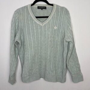Simons cotton cable knit v neckline preppy sweater
